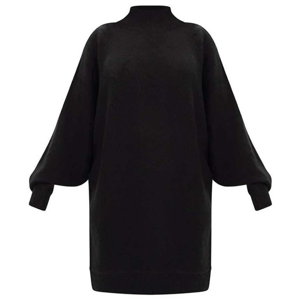 PrettyLittleThing Oversized Knit Sweater Dress Black - Picture 7 of 8